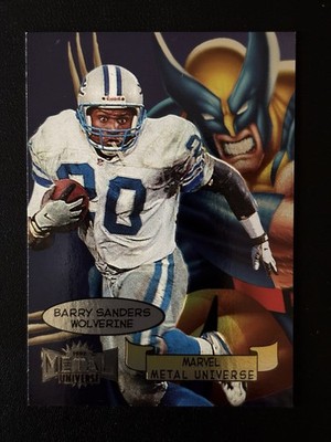 1997 Skybox Metal Universe Barry Sanders Marvel Metal Card. Hall