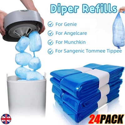 24 Pack Nappy Bin Refills, Diaper Pail Refill Bags for AngelCare,Tommee Tippee