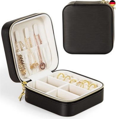 KAMIER Kleine Schmuckkästchen für Damen, Tragbarer Reise Schmuckbox, PU Leder M