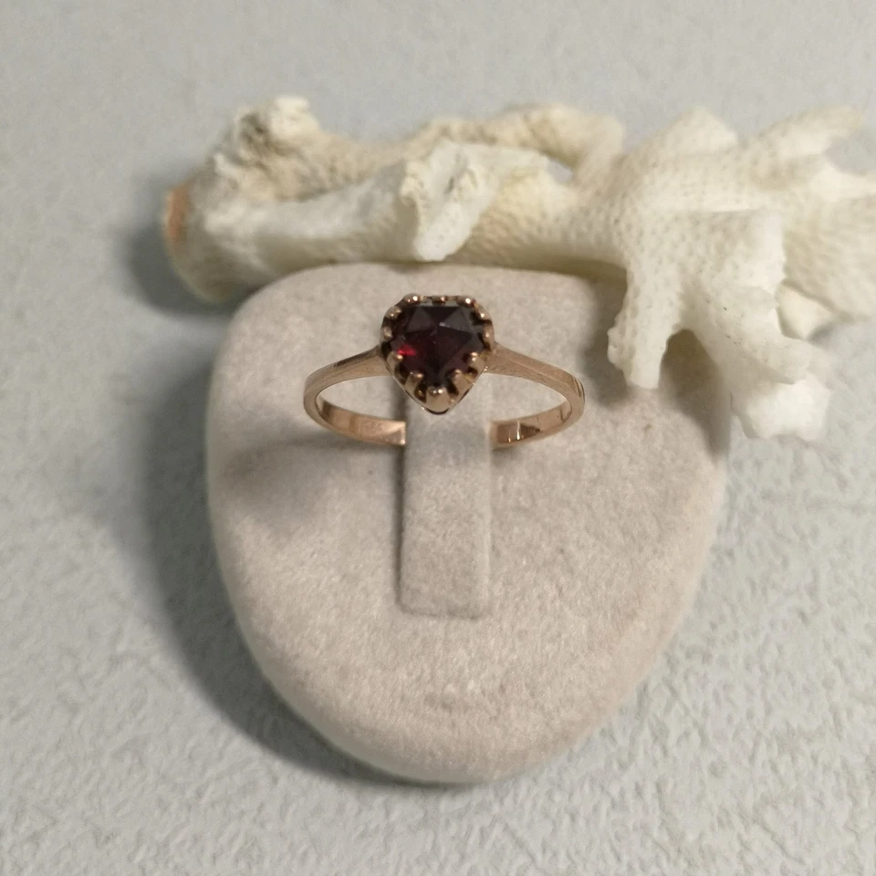 Jugendstil Granat Ring Granatschmuck Herz Bandring Silber 925/- antik vergoldet - Bild 1 von 4