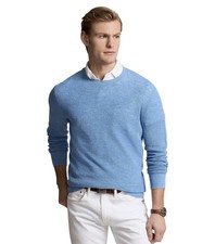 Polo Ralph Lauren Mens Textured Linen Knit Crew-Neck Sweater Blue Large 248