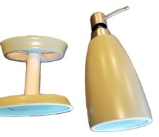 Two 2 Piece Bathroom Set  Green  Toothbrush Holder  Soap Dispenser