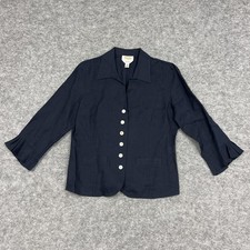 Talbots Jacket Womens 8 Blue Irish Linen Collared Pockets Academia Preppy Class