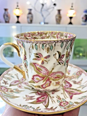Lomonosov Porzellan Kaffee-Gedeck „Pink Schmetterlinge“ A. Worobjewskij, Unikat - Bild 1 von 4