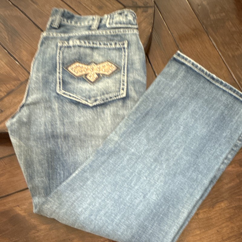 Helix Men's Bootcut Distressed Blue Denim Jeans Embroidered 5-Pocket Design