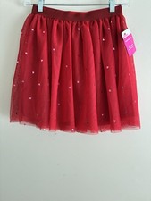 Celebrate Valentine's Day Kids Girls Heart Print Lined Mesh Skirt Red L 10-12