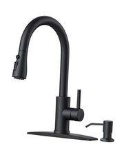 Black Kitchen Faucet with Soap Dispenser and Pull Down Matte Black Classic