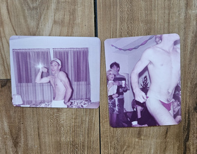 Vintage 1980's Young Blonde Handsome Shirtless Male Stripper Dancing at Party