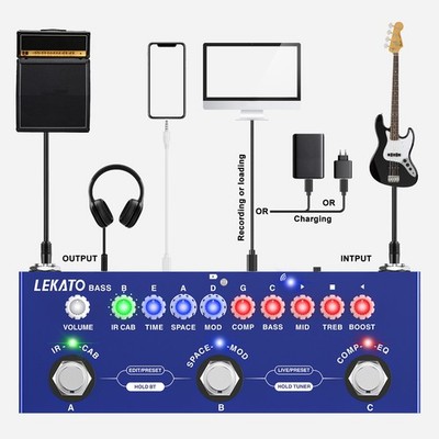 New Bass Multi Effects Pedal IR Loading AMP Recording Delay Reverb Chorus BT 5.0