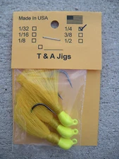 1/4 oz Pompano Yellowtail  jigs T&A JIGS pack of 3 yellow chartreuse 