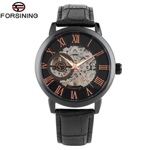 FORSINING Mens Automatic Mechanical Watch Black Leather Strap Analog Gift Luxury - Picture 4 of 18