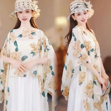 Women Chiffon Shawl Cover Up Bolero Cardigan Flower Cape Scarf Shrug Crop Top