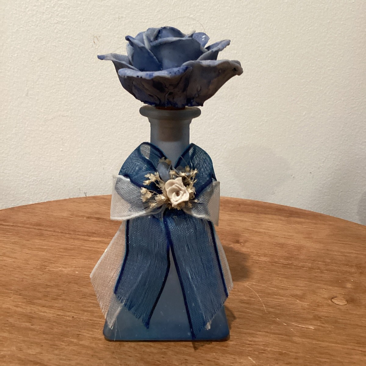 Vintage Tiffany Frosted Blue Murano Glass Perfume Bottle Mid 20th