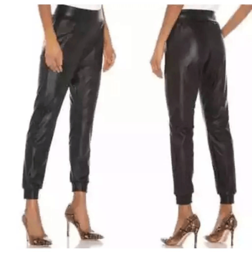 Black Faux Leather Commando Jogger Pants for Women Small Stretch with Pockets