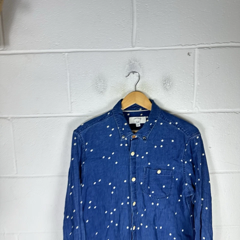 Fat Face Folk Shirt Mens Medium Blue Polka Dot Chambray Pattern Cotton Oi Polloi - Image 4 of 4