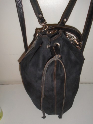 RUGBY RARE 3 TAG BUCKET BAG BACKPACK BLACK SUEDE $428USD RETAIL - Picture 2 of 11