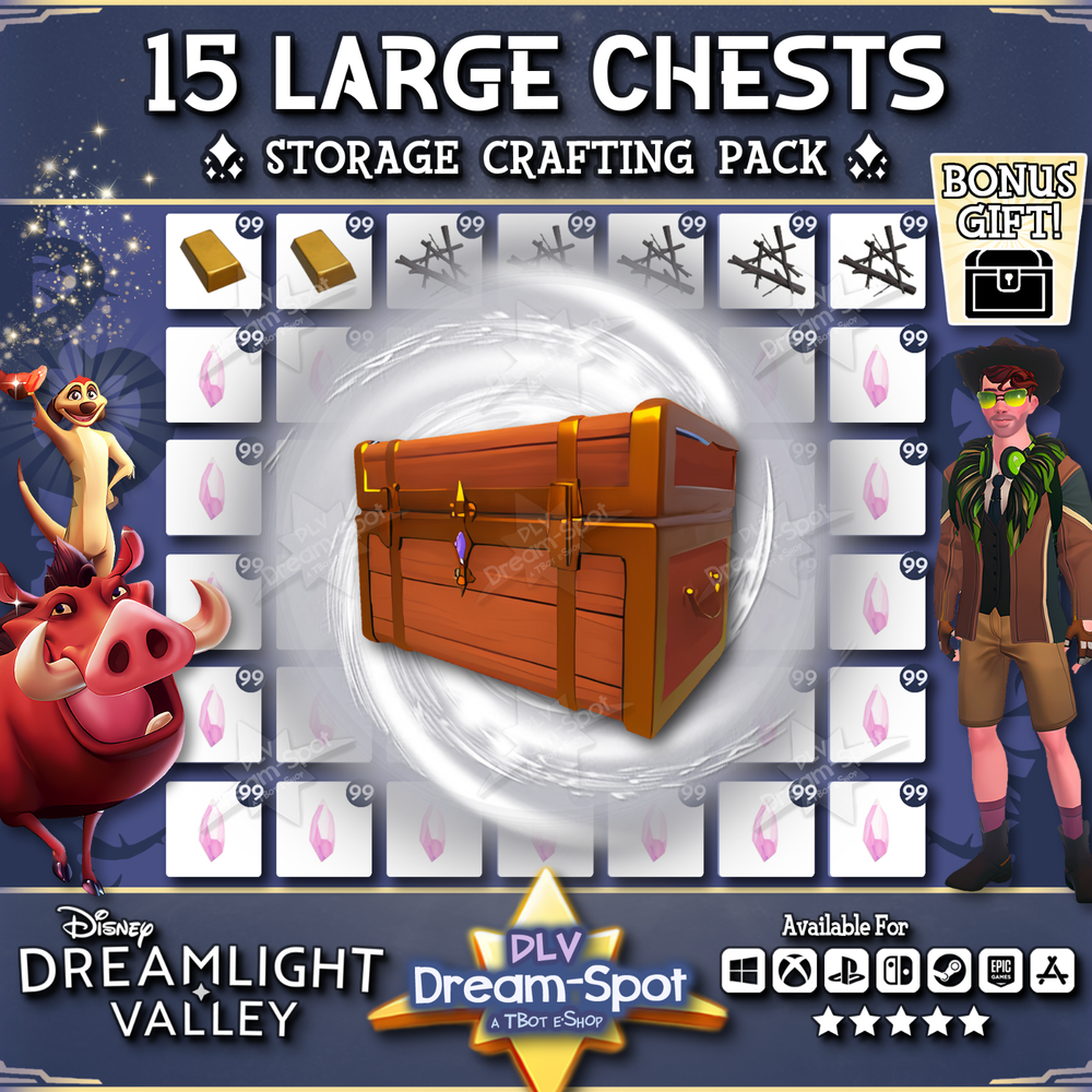 🌎 Disney Dreamlight Valley 💎 15 Large Chests 💎 Storage Crafting Materials 🌎