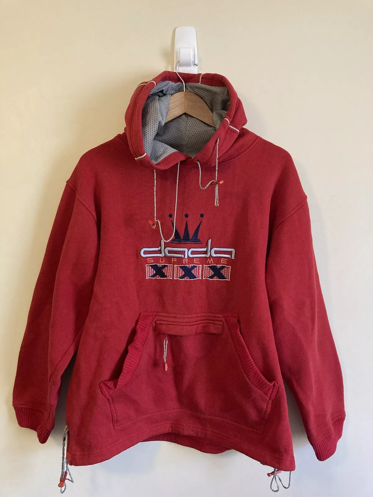 Vintage Dada Supreme Mens Red Hoodie Jumper Pullover (Size M) Rare Y2K Spell Out