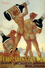 FERRO CHINA ZANARDI ITALY BOLOGNA NUDE MAN TONIC LIQUOR VINTAGE POSTER REPRO