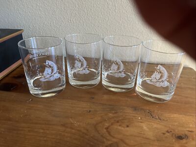 Set Of 3 (three)  Imported Black Velvet Canadian Whiskey Glasses / Fish