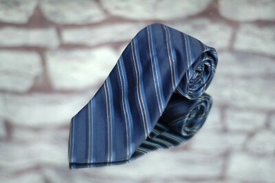 Piatelli Men's Navy Blue Silver Stripe Satin Woven Silk Luxury Necktie