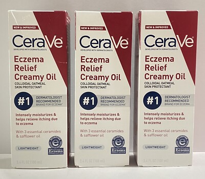 3x CeraVe Eczema Relief Creamy Oil - Colloidal Oatmeal 3.4 fl oz Ea EXP 04/2025