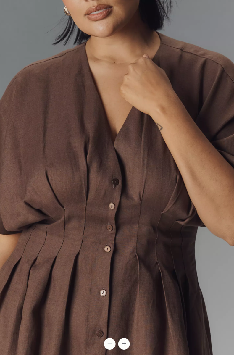 Exquise The Tobie Linen Pleated Mini Shirt Dress - Brown