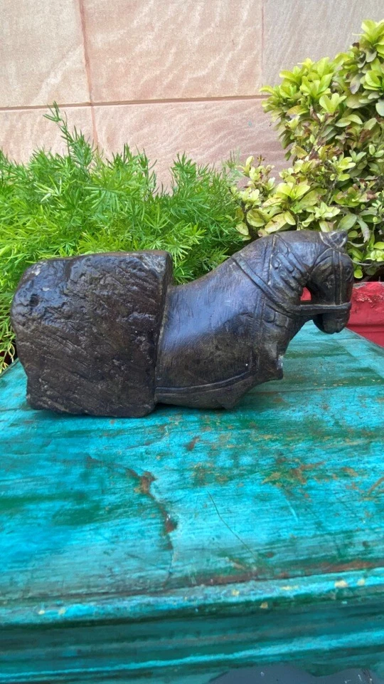 1800 年代古董石头精美手工雕刻美丽马雕像门侧支架  — 第 2/4 张图片