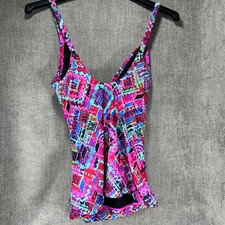 Profile by Gottex Tankini Swimsuit Women Bathing Suit Top Pink Blue Twist Front