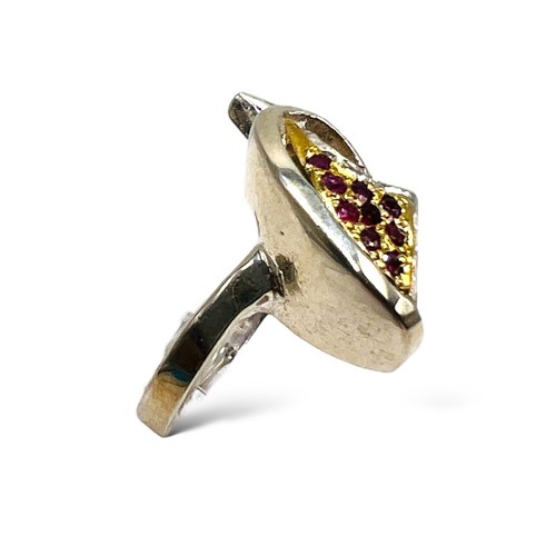 Natural Pink Red Ruby Modernist Sterling Silver 10k Gold Accent Ring 5.25 -5907 - Picture 4 of 9