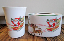 Christmas Ceramic Japan MCM Bathroom 2-Piece Set Cup Toothbrush Santa Reindeer