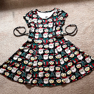 Girl's Justice brand Christmas Dress Smiley Face Emojis Size 10 Skater Style