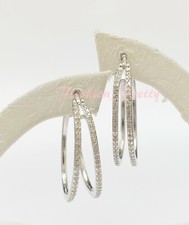 Pretty 1 Carat Natural Diamond Hoop Earrings In Sterling Silver,3/4 Inch