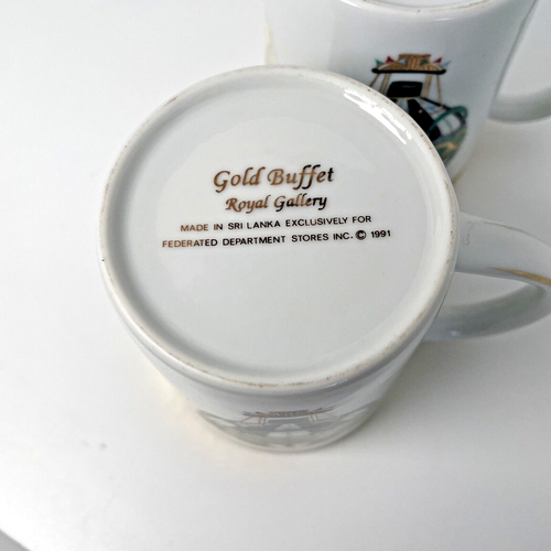 2 Gold Buffet Royal Gallery Balloon Mugs Green White Gold Trim Vintage 1991 - Picture 6 of 9