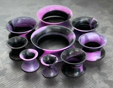 PAIR Black & Purple Swirl Ultra Thin Silicone Tunnel Plugs Double Flare Gauges