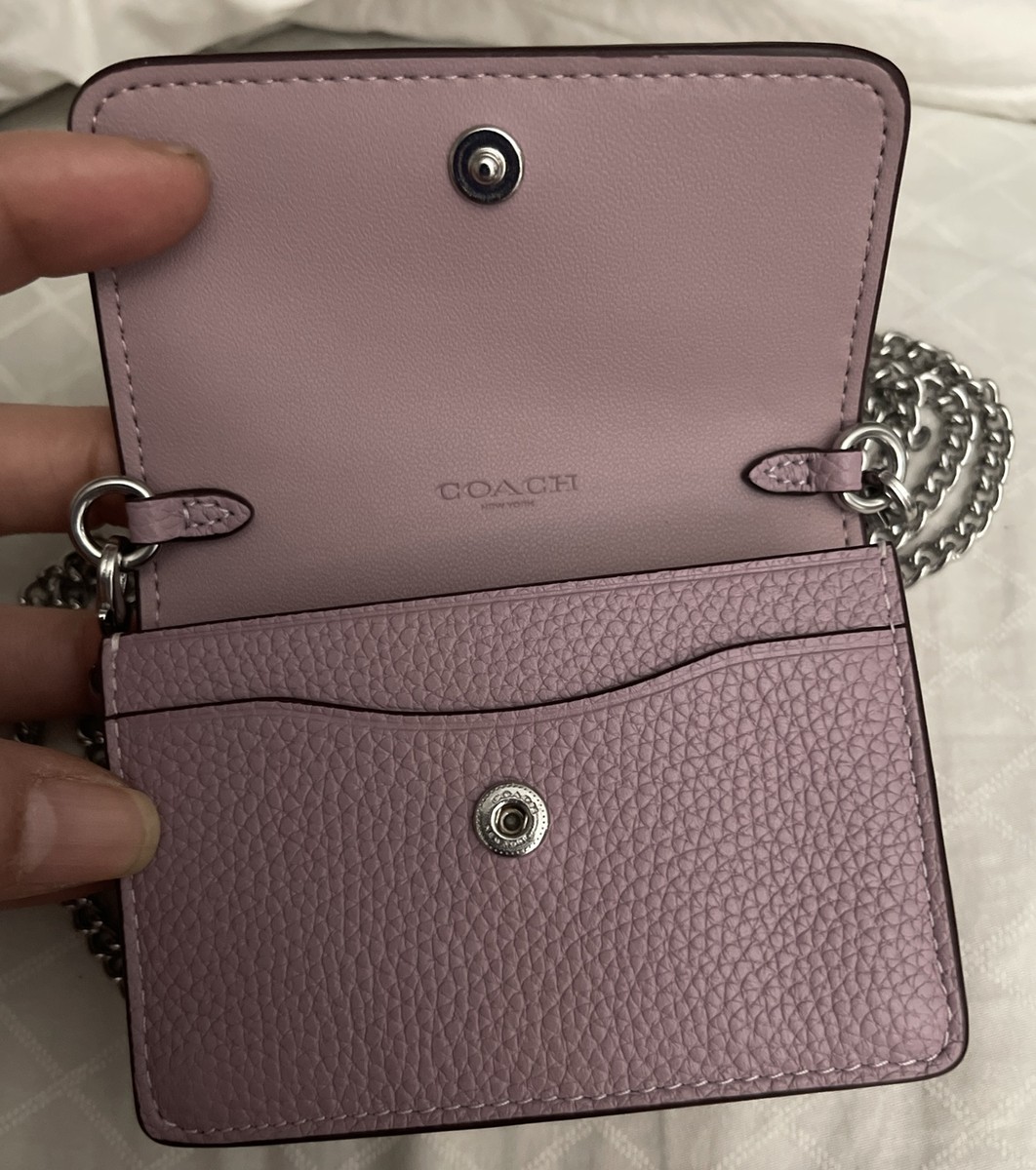 COACH C6718 Blue Grey Pebbled Leather Half Flap Card Case