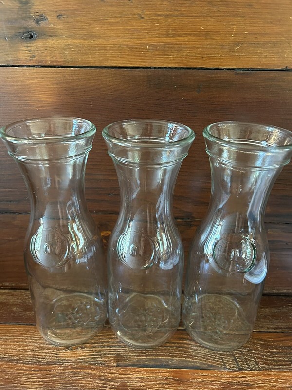 Lot Of 3 Identical Grape Bottom Glass Wine Carafes