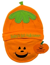 My First Halloween Bib & Hat Set Very Cute Pumpkin Design