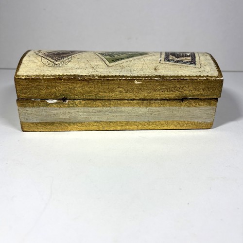 Vintage Italian Florentine Stamp Box Hinged Dome Lid Divided Desk Accessory - Picture 4 of 14