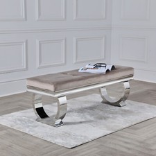 NICHES Arianna 130cm Dining Bench Velvet Upholstered Oyster Cream Chrome Base