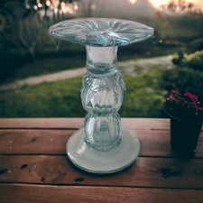 Art Glass Candlestick Candle Holder Icy Blue Mexico Taper SINGLE Beachy Vintage 