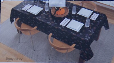 Issac Mizrahi Halloween Black Spider Ghosts Pumpkin Bats 60x84 Oblong Tablecloth