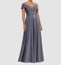 XSCAPE Women's Silver Glitter Lined Off-The-Shoulder Evening Gown Dress Size 4