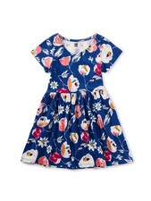Tea Brand Girls Short Sleeve Wrap Neck Dress Size 8 Blue Floral Colorful Cotton