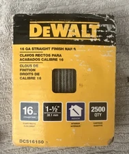 DeWalt 16 Gauge Straight Finish Nails 2500 Pack 1-1/2" Indoor 38.1 DCS16150
