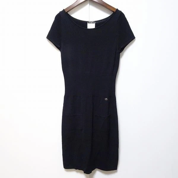 Abito Chanel Autentico Taglia 36 Nero Maglia Manica Corta Vintage Made Italy Donna