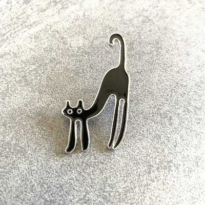 Emaille Pin Schwarze Katze  Retro Design Anstecknadel - Kater Brosche Modern Art