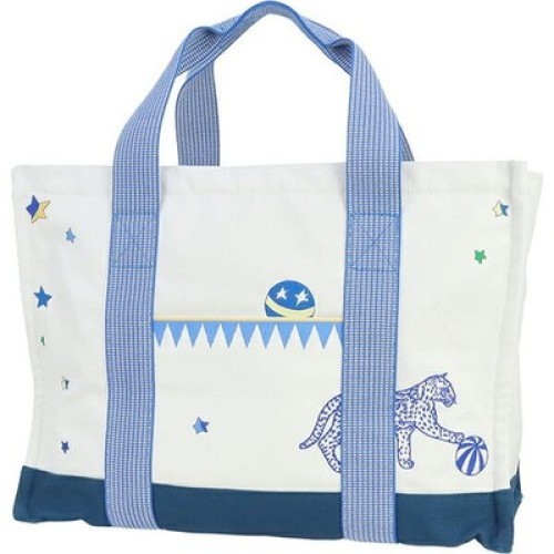 Hermes Mothers Bag Circus Handbag Blue Tote Cotton Canvas Top Handle Zip 99 image 3