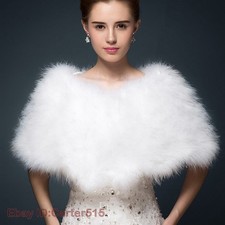 Women Real Ostrich Feather Fur Shawl Wraps Cape White Bride Wedding Party