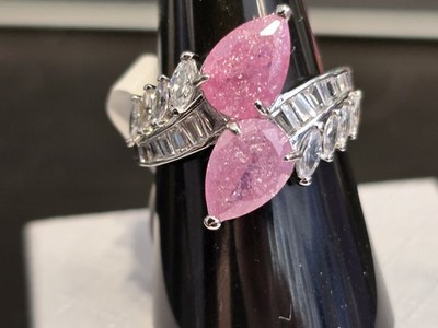 Bomb Party ''Vine and Vibe'' RG63346 Size 8 Pink Ice Crystal on Rhodium Plated 